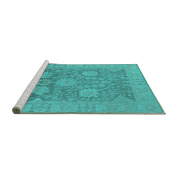 Sideview of Machine Washable Oriental Turquoise Industrial Area Rugs, wshurb1546turq