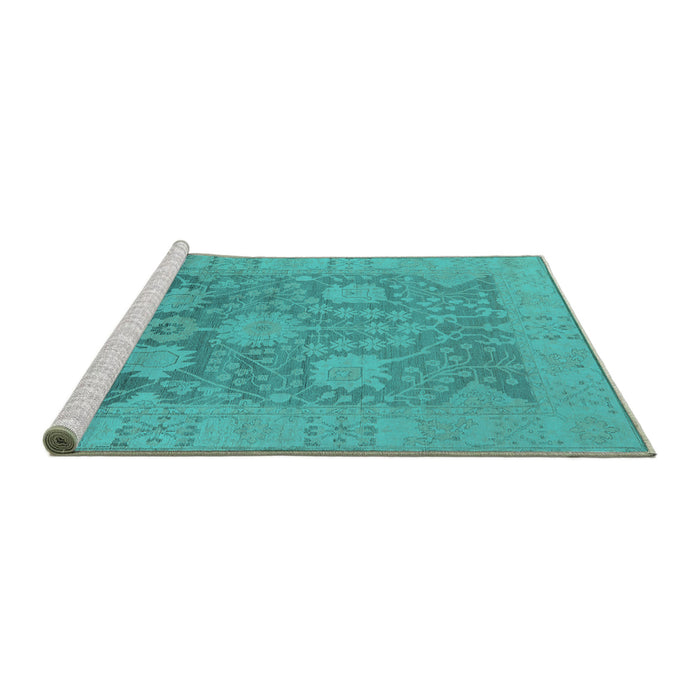 Sideview of Machine Washable Oriental Turquoise Industrial Area Rugs, wshurb1546turq