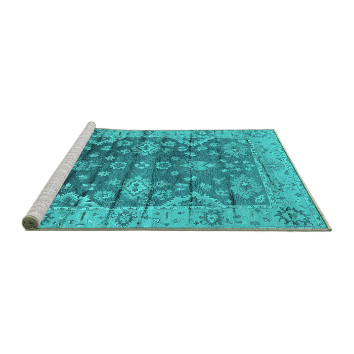 Sideview of Machine Washable Oriental Turquoise Industrial Area Rugs, wshurb1547turq