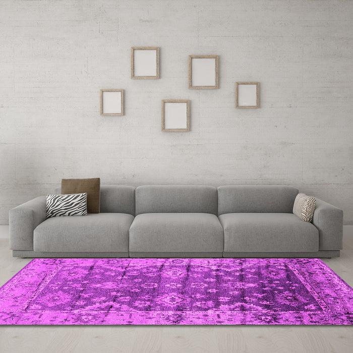 Machine Washable Oriental Pink Industrial Rug in a Living Room, wshurb1547pnk