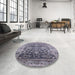 Round Machine Washable Industrial Modern Dark Gray Rug in a Office, wshurb1547