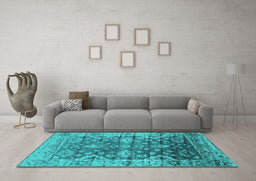 Machine Washable Oriental Turquoise Industrial Area Rugs in a Living Room,, wshurb1547turq
