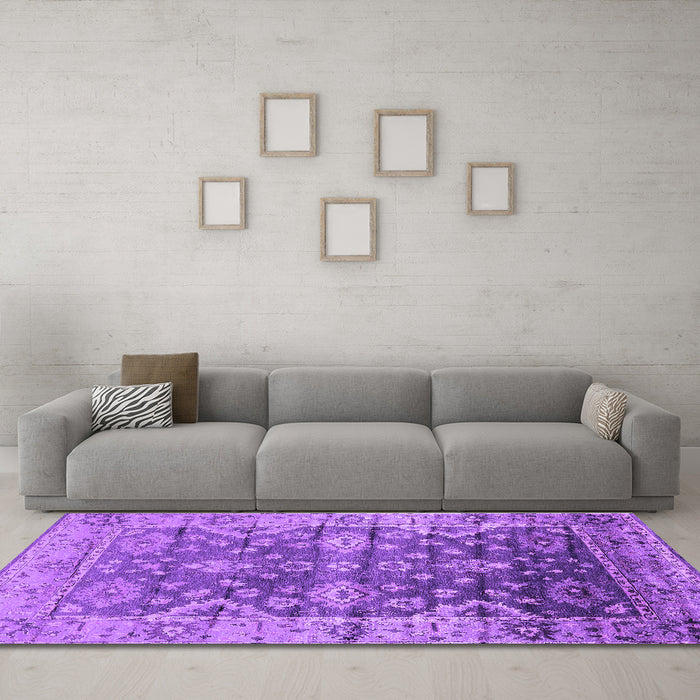 Machine Washable Oriental Purple Industrial Area Rugs in a Living Room, wshurb1547pur