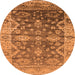 Round Machine Washable Oriental Orange Industrial Area Rugs, wshurb1547org