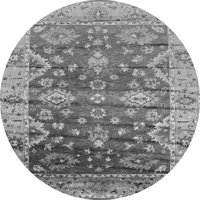 Round Machine Washable Oriental Gray Industrial Rug, wshurb1547gry