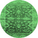 Round Oriental Emerald Green Industrial Rug, urb1547emgrn