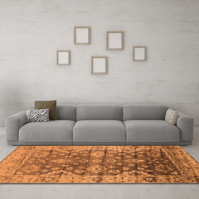 Machine Washable Oriental Orange Industrial Area Rugs in a Living Room, wshurb1547org