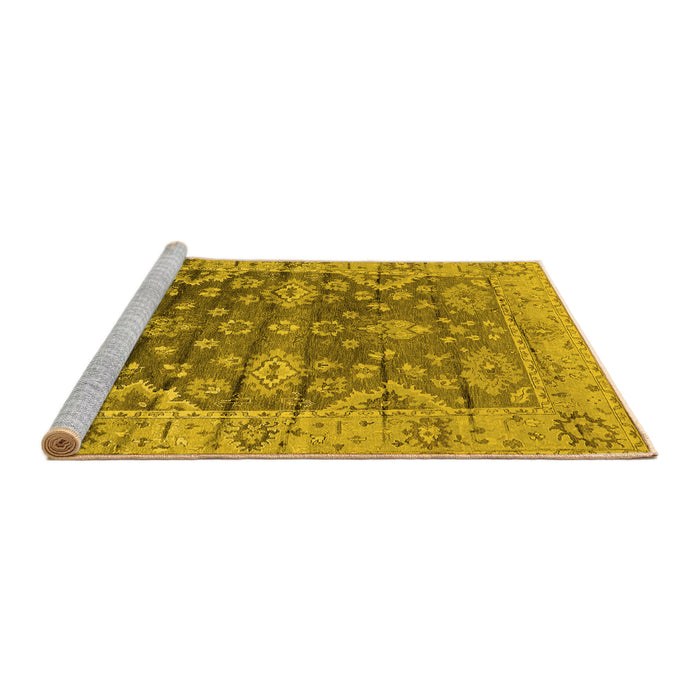 Sideview of Machine Washable Oriental Yellow Industrial Rug, wshurb1547yw