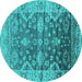 Round Oriental Turquoise Industrial Rug, urb1547turq