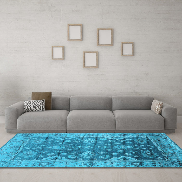 Machine Washable Oriental Light Blue Industrial Rug in a Living Room, wshurb1547lblu
