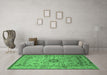 Machine Washable Oriental Emerald Green Industrial Area Rugs in a Living Room,, wshurb1548emgrn