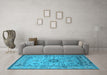 Machine Washable Oriental Light Blue Industrial Rug in a Living Room, wshurb1548lblu