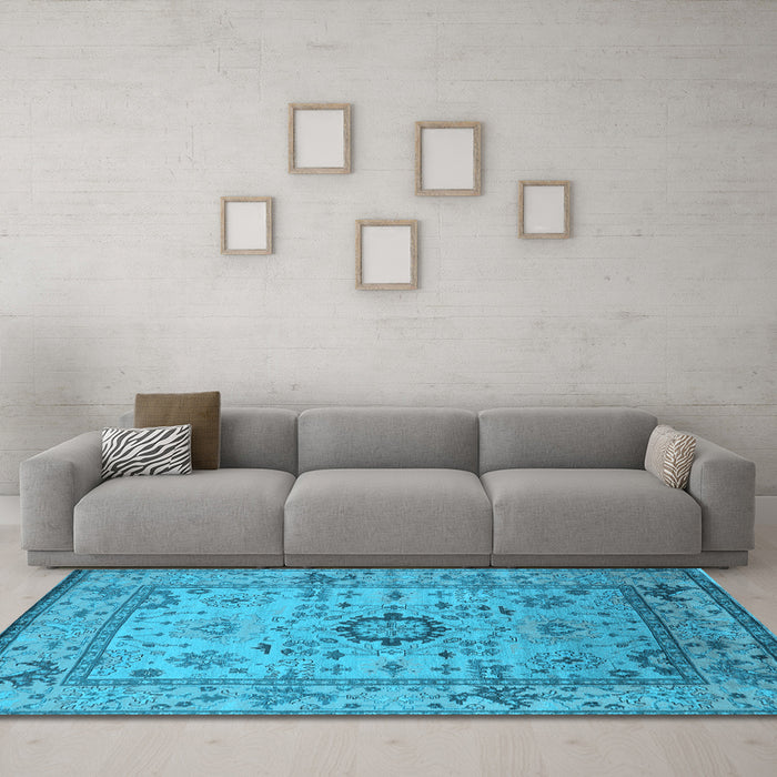 Machine Washable Oriental Light Blue Industrial Rug in a Living Room, wshurb1548lblu