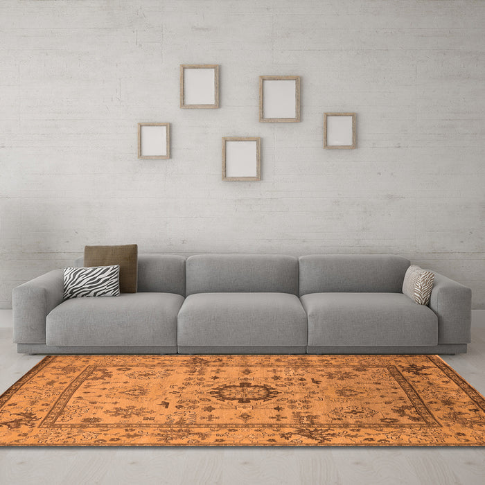 Machine Washable Oriental Orange Industrial Area Rugs in a Living Room, wshurb1548org
