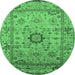 Round Machine Washable Oriental Emerald Green Industrial Area Rugs, wshurb1548emgrn