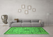 Machine Washable Oriental Green Industrial Area Rugs in a Living Room,, wshurb1548grn
