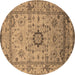 Round Machine Washable Oriental Brown Industrial Rug, wshurb1548brn