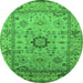 Round Machine Washable Oriental Green Industrial Area Rugs, wshurb1548grn