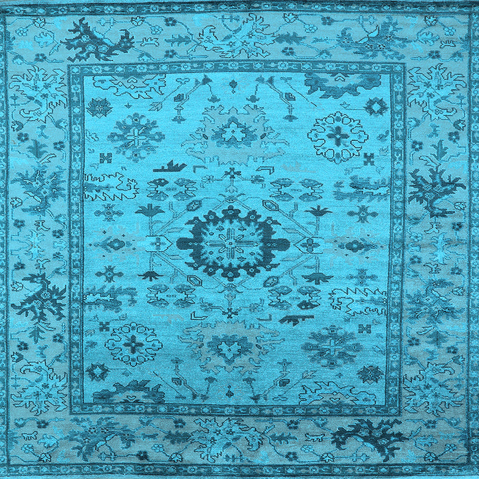 Square Machine Washable Oriental Light Blue Industrial Rug, wshurb1548lblu