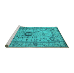 Sideview of Machine Washable Oriental Turquoise Industrial Area Rugs, wshurb1548turq