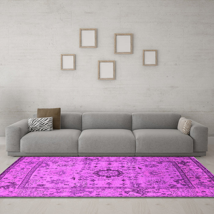 Machine Washable Oriental Pink Industrial Rug in a Living Room, wshurb1548pnk