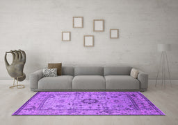 Machine Washable Oriental Purple Industrial Area Rugs in a Living Room, wshurb1548pur