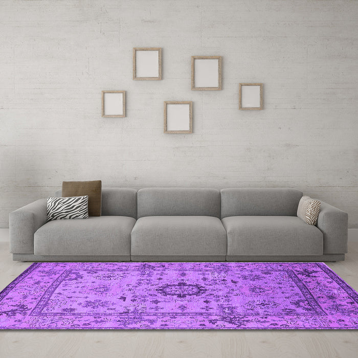 Machine Washable Oriental Purple Industrial Area Rugs in a Living Room, wshurb1548pur