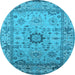 Round Machine Washable Oriental Light Blue Industrial Rug, wshurb1548lblu