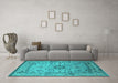 Machine Washable Oriental Turquoise Industrial Area Rugs in a Living Room,, wshurb1548turq