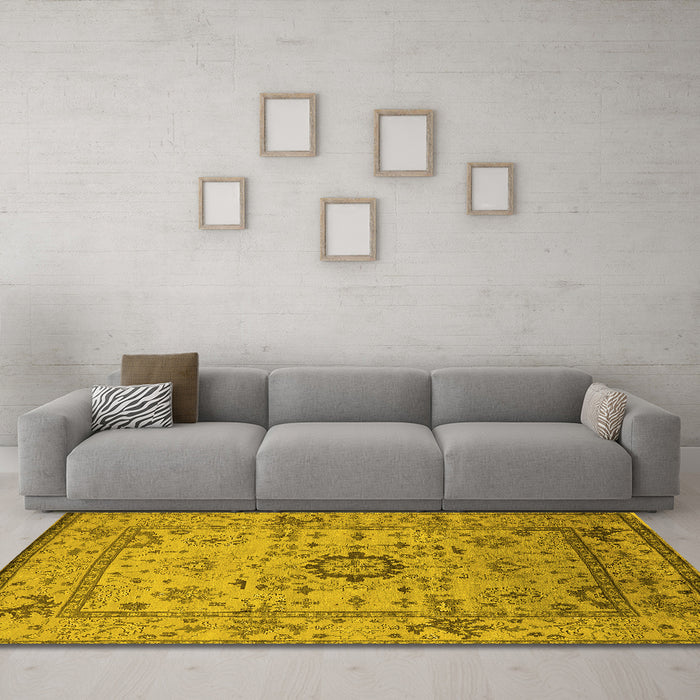 Machine Washable Oriental Yellow Industrial Rug in a Living Room, wshurb1548yw