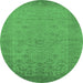 Round Machine Washable Oriental Emerald Green Industrial Area Rugs, wshurb1549emgrn