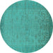 Round Machine Washable Oriental Turquoise Industrial Area Rugs, wshurb1549turq