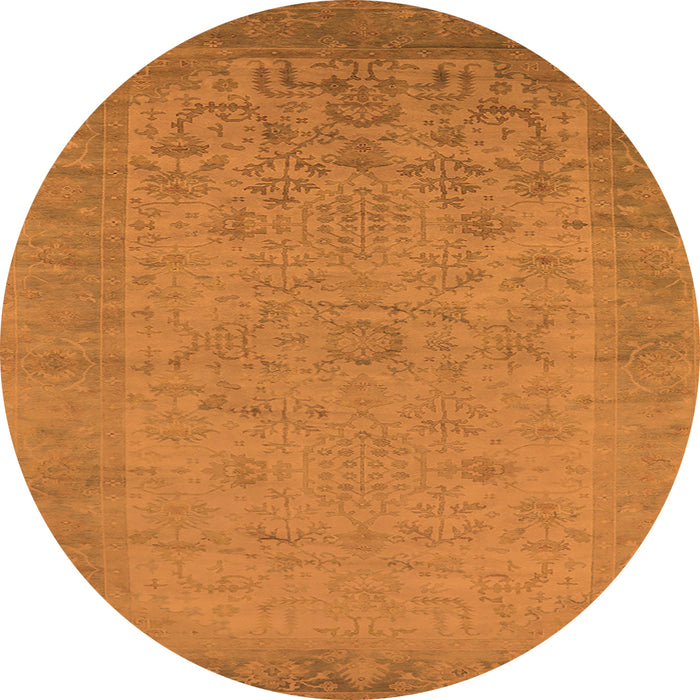 Round Machine Washable Oriental Orange Industrial Area Rugs, wshurb1549org