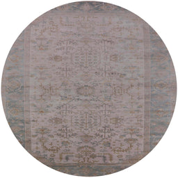 Round Mid-Century Modern Rose Purple Oriental Rug, urb1549
