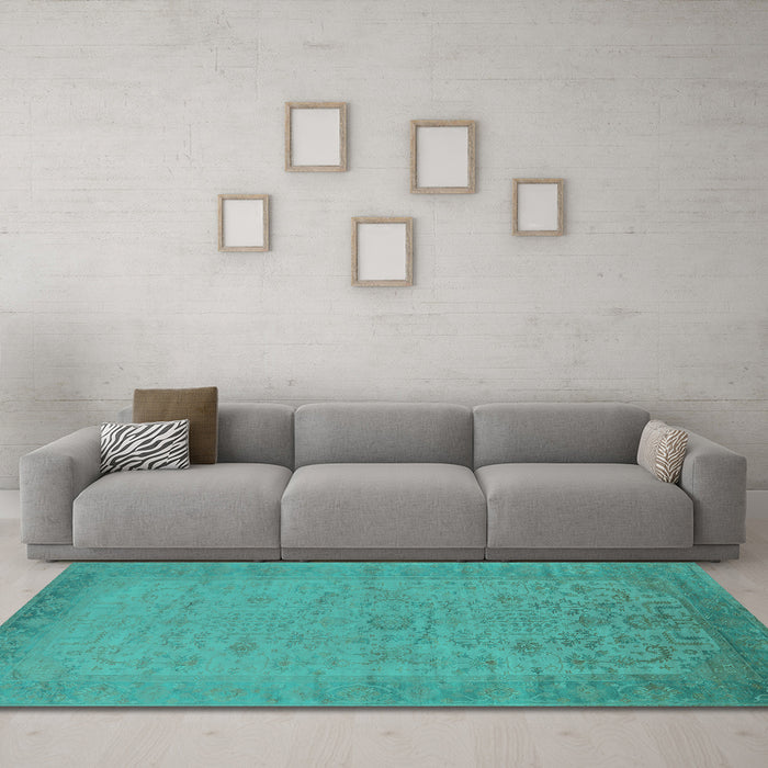 Machine Washable Oriental Turquoise Industrial Area Rugs in a Living Room,, wshurb1549turq
