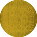 Round Machine Washable Oriental Yellow Industrial Rug, wshurb1549yw