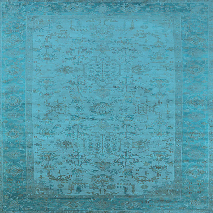 Square Machine Washable Oriental Light Blue Industrial Rug, wshurb1549lblu