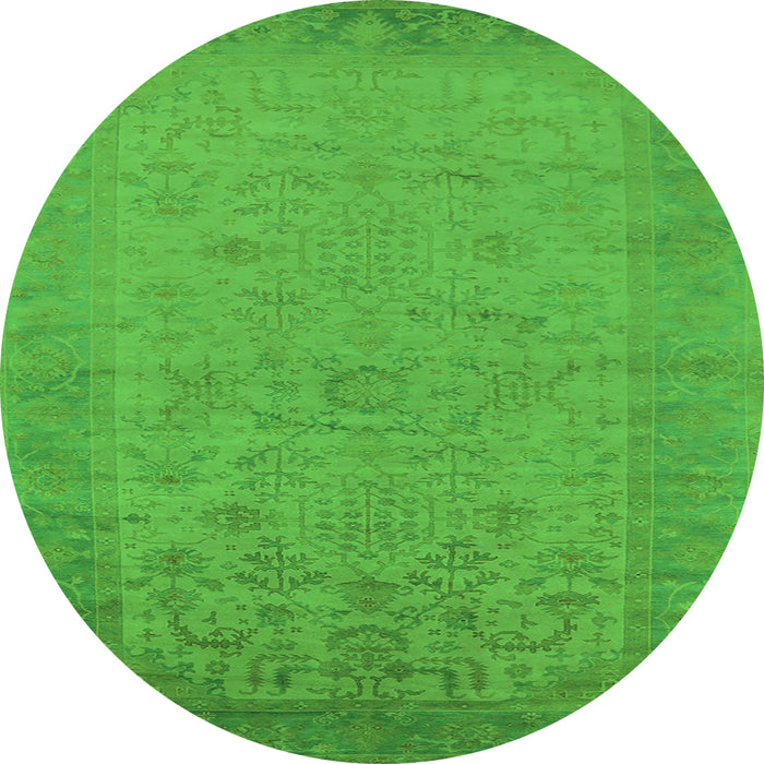 Round Machine Washable Oriental Green Industrial Area Rugs, wshurb1549grn