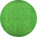 Round Machine Washable Oriental Green Industrial Area Rugs, wshurb1549grn