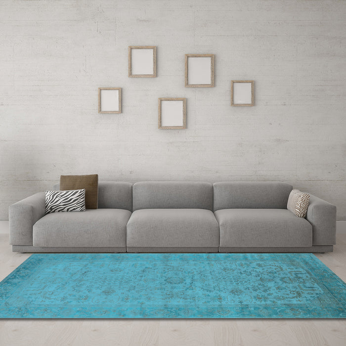 Machine Washable Oriental Light Blue Industrial Rug in a Living Room, wshurb1549lblu
