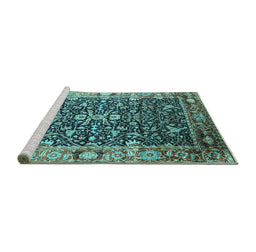 Sideview of Machine Washable Oriental Turquoise Industrial Area Rugs, wshurb1550turq