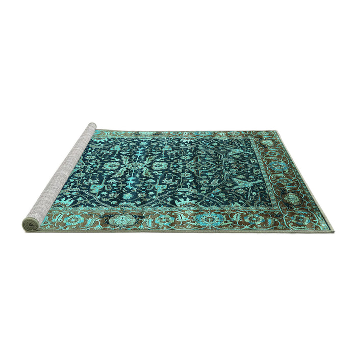 Sideview of Machine Washable Oriental Turquoise Industrial Area Rugs, wshurb1550turq