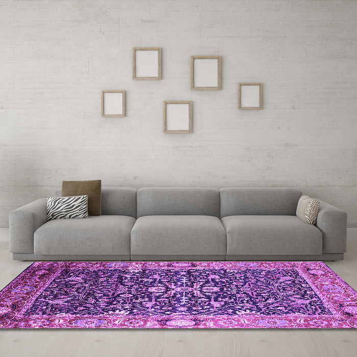 Machine Washable Oriental Purple Industrial Area Rugs in a Living Room, wshurb1550pur