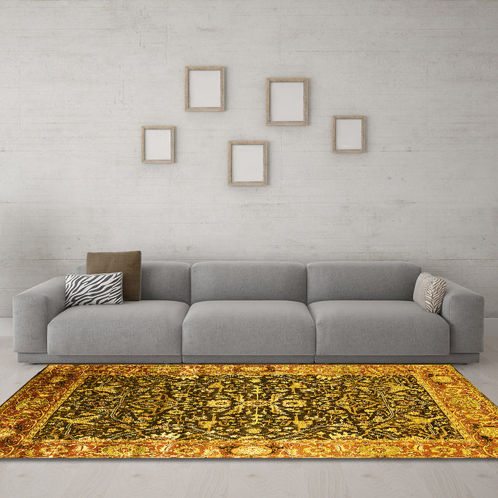 Machine Washable Oriental Yellow Industrial Rug in a Living Room, wshurb1550yw