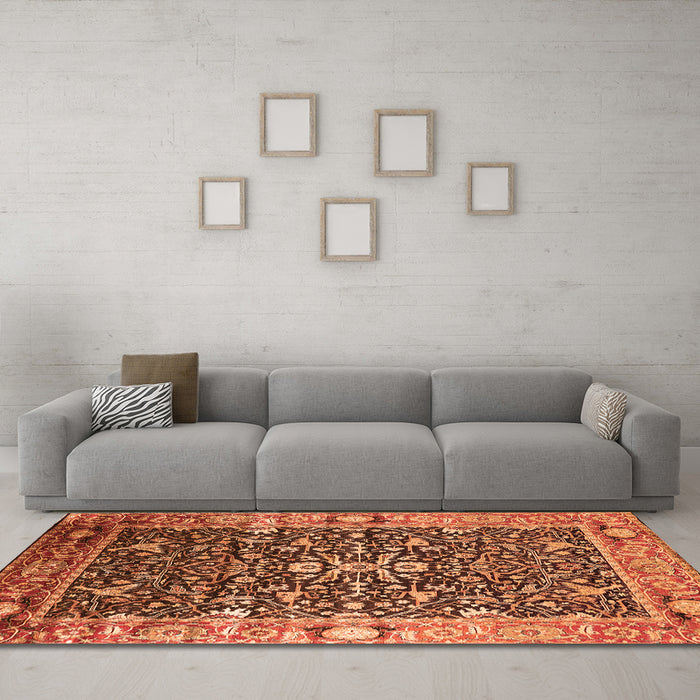 Machine Washable Oriental Orange Industrial Area Rugs in a Living Room, wshurb1550org