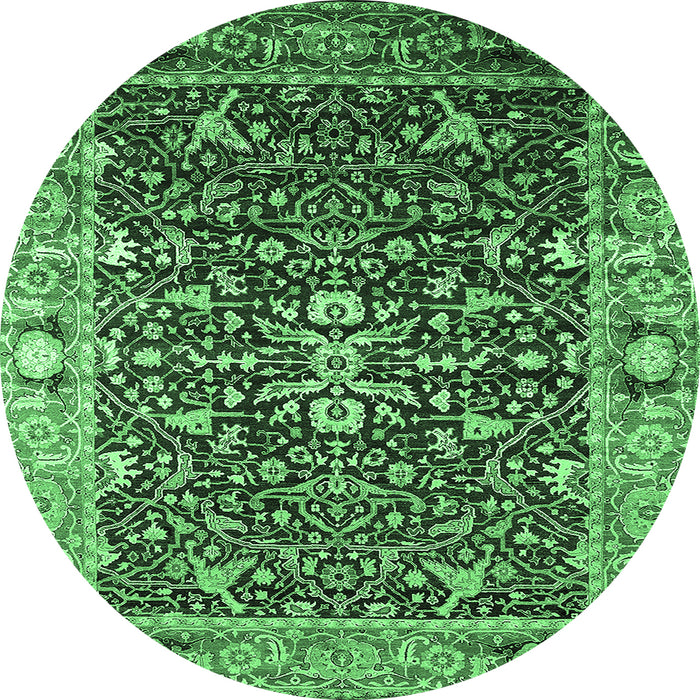 Round Machine Washable Oriental Emerald Green Industrial Area Rugs, wshurb1550emgrn