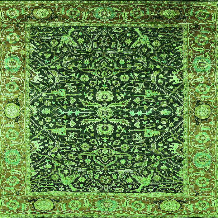 Square Machine Washable Oriental Green Industrial Area Rugs, wshurb1550grn