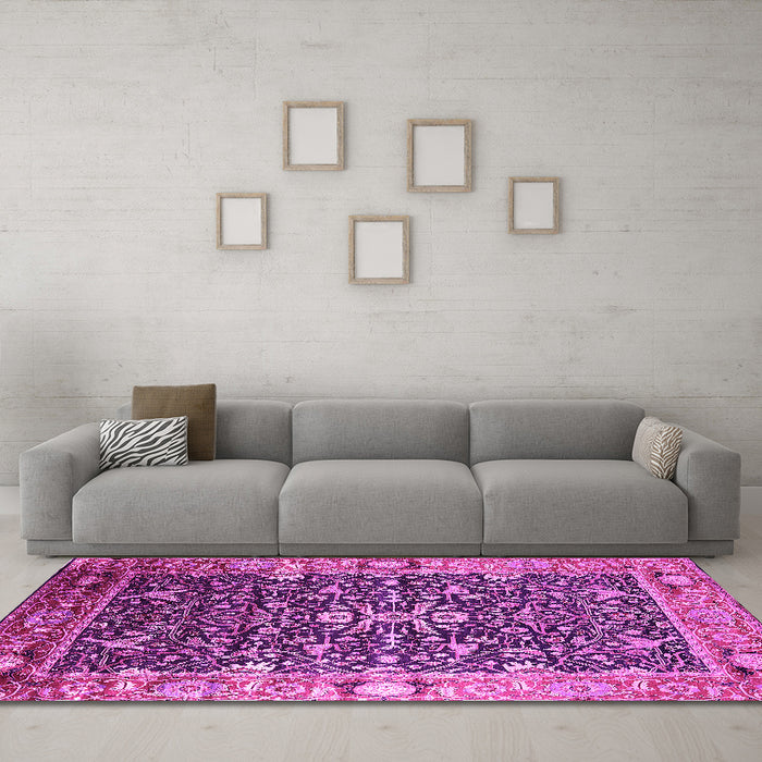 Machine Washable Oriental Pink Industrial Rug in a Living Room, wshurb1550pnk
