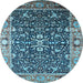 Round Machine Washable Oriental Light Blue Industrial Rug, wshurb1550lblu