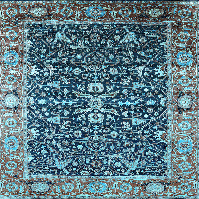 Square Machine Washable Oriental Light Blue Industrial Rug, wshurb1550lblu